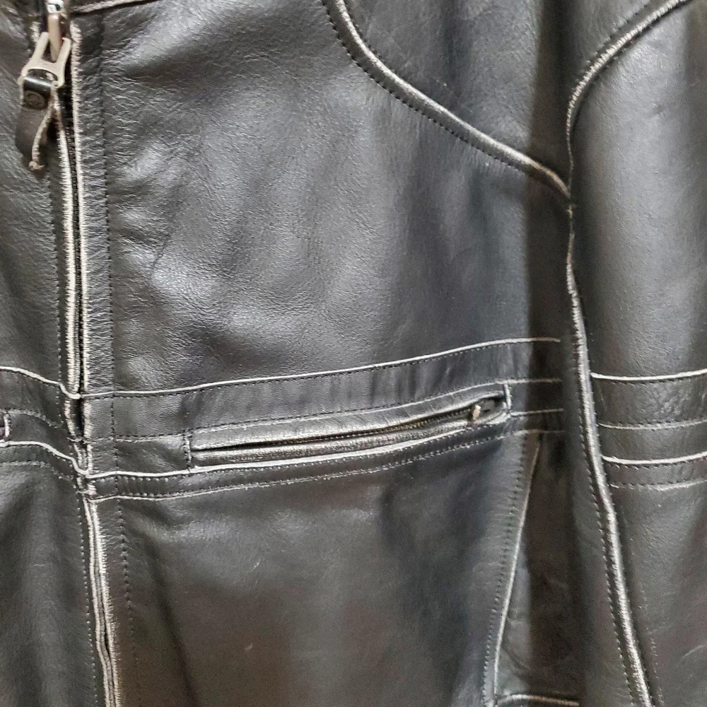 Black Brand motorcycle clothing leather jacket - Picture 3 of 8